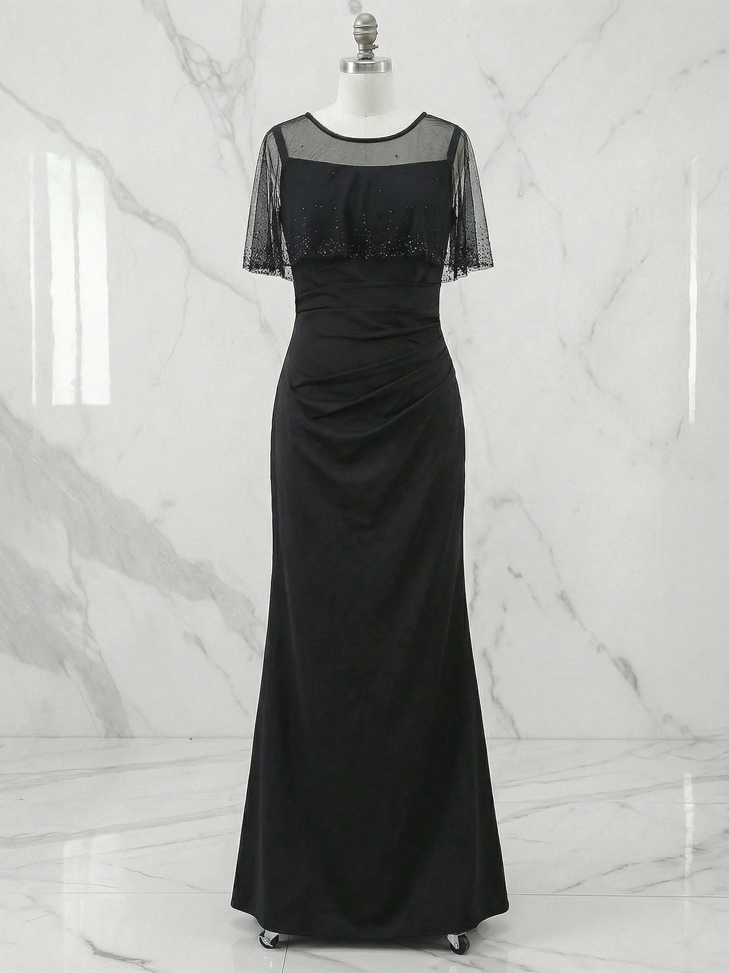 Evening Formal Dress Black Mermaid Illusion Neck Maxi Dress Gown