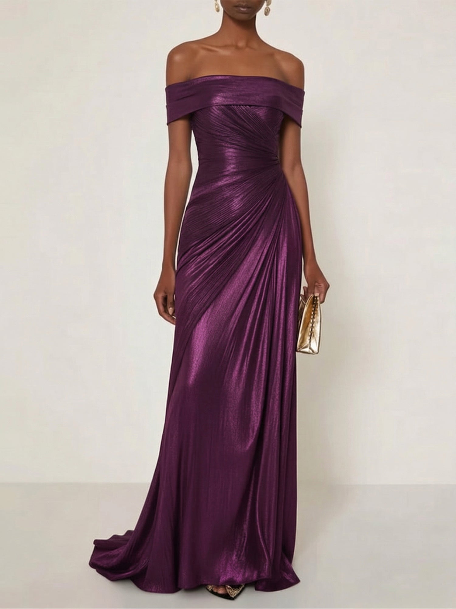 Evening Formal Dress Off the Shoulder Silver Silk Ruffles Strapless Maxi Dress