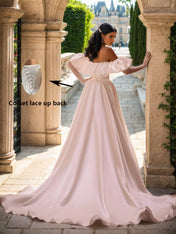 Ruffle Sleeves Wedding Dresses 2026 A Line Strapless Bridal Gown