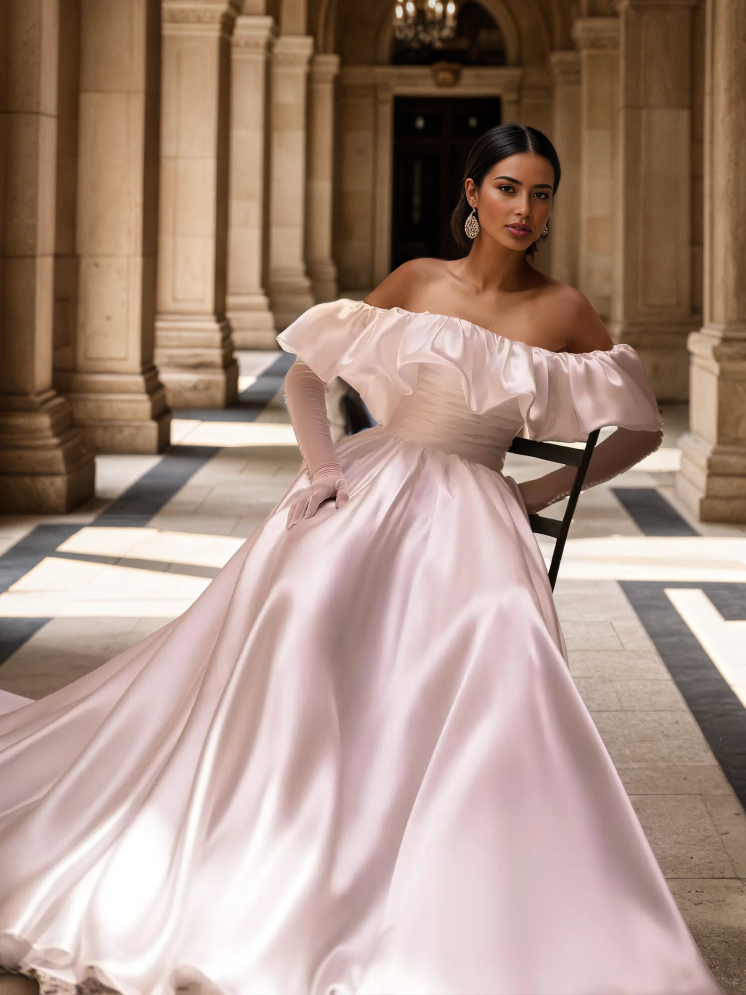 Ruffle Sleeves Wedding Dresses 2026 A Line Strapless Bridal Gown