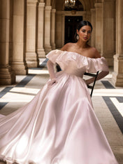 Ruffle Sleeves Wedding Dresses 2026 A Line Strapless Bridal Gown