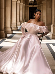 Ruffle Sleeves Wedding Dresses 2026 A Line Strapless Bridal Gown