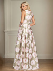 A-Line V-Neck Pink Floral Mother of the Bride Dress