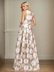 A-Line V-Neck Pink Floral Mother of the Bride Dress