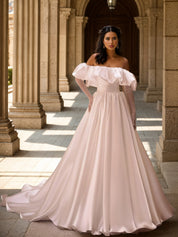 Ruffle Sleeves Wedding Dresses 2026 A Line Strapless Bridal Gown