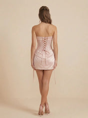 Pink Strapless Sequin Corset Short Homecoming Dress