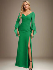 Sheath/Column V-Neck Floor-Length Chiffon Dress With Pleated