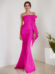 White Mermaid Strapless Sheath Satin Long Formal Dress with Slit