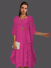 Two Piece A-Line Chiffon Lace Sleeveless Jacket Dresses with Pleats Appliques