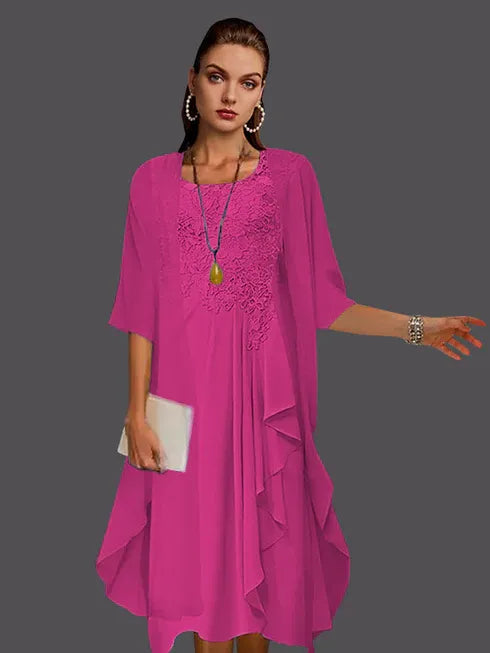 Two Piece A-Line Chiffon Lace Sleeveless Jacket Dresses with Pleats Appliques