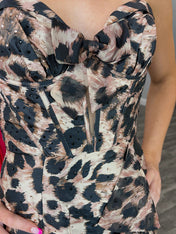 Fierce Leopard Print Ruffled Corset Prom Dress with Slit