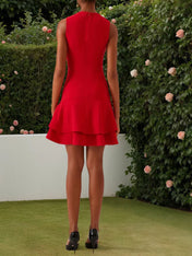 Flirty Cherry Red Asymmetrical Tiered Ruffle Mini Dress Gown