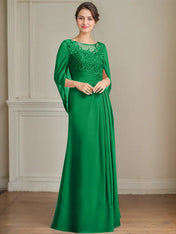 A-Line/Princess Scoop Floor-Length Mother of the Bride Dresses with Pleated & Sequins