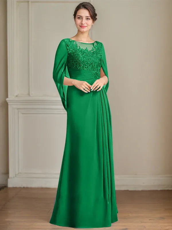 Princess Scoop Floor-Length Mother of the Bride Dresses with Pleated & Sequins