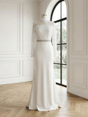 Formal Dress White Sheath Illusion Neck Beaded Chiffon Maxi Dress
