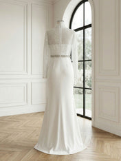 Formal Dress White Sheath Illusion Neck Beaded Chiffon Maxi Dress