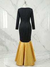 Formal Evening Dress Black Crew Neck Long Sleeve Maxi Mermaid Dress