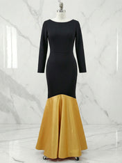 Formal Evening Dress Black Crew Neck Long Sleeve Maxi Mermaid Dress