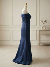 Formal Wedding Guest Dress Navy Off Shoulder Maxi Mermaid Dress