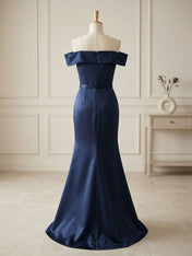 Formal Wedding Guest Dress Navy Off Shoulder Maxi Mermaid Dress