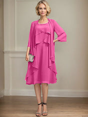 A-line Scoop Knee-Length Chiffon Mother of the Bride Dress With Beading