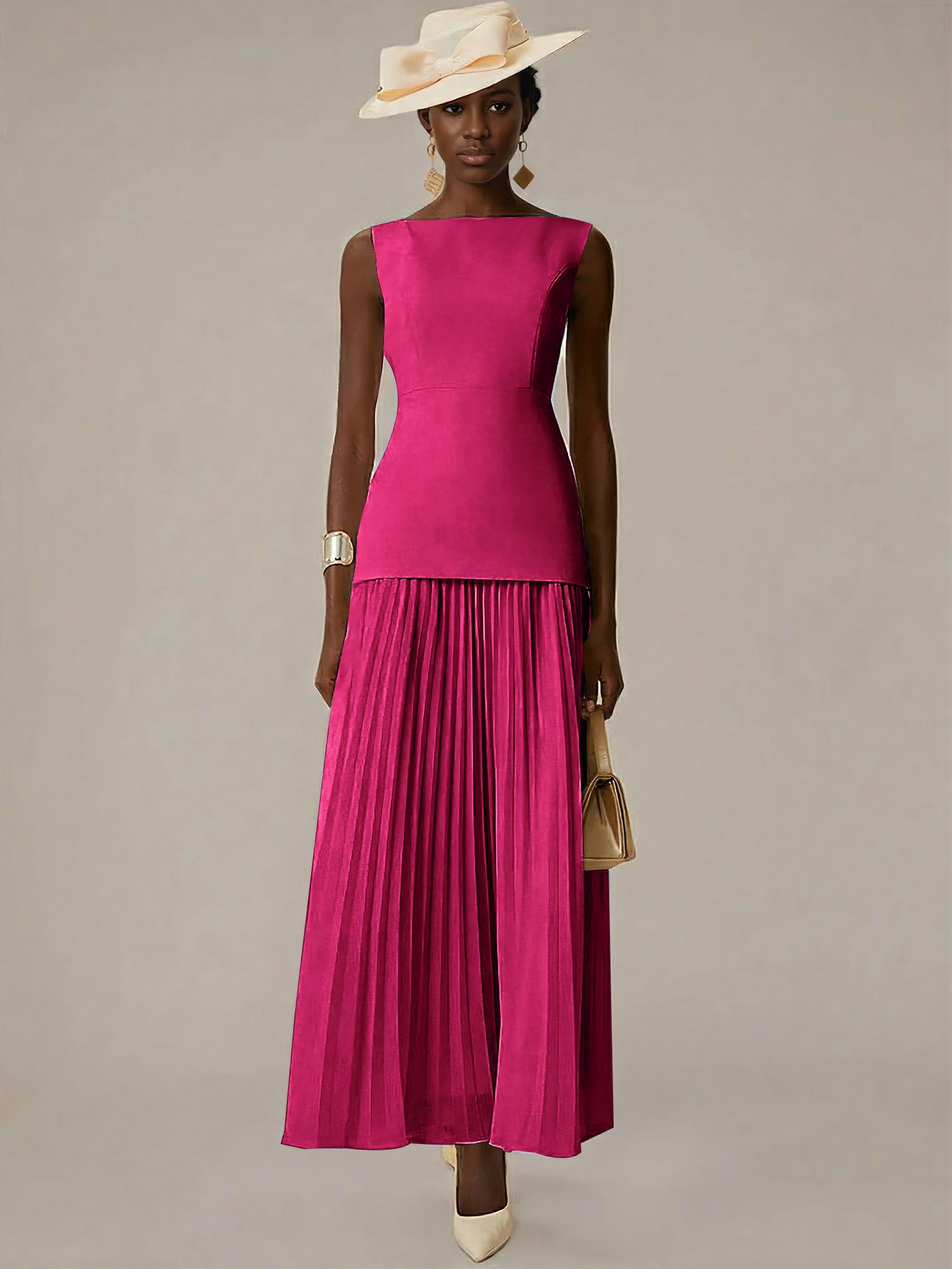 White A Line Chiffon Round Neck Sleeveless Floor Length Dresses