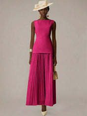 White A Line Chiffon Round Neck Sleeveless Floor Length Dresses