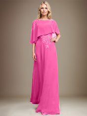 A-line Scoop Floor-Length Chiffon Lace Mother of the Bride Dress With Sequins Beading
