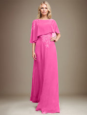 A-line Scoop Floor-Length Chiffon Lace Mother of the Bride Dress With Sequins Beading