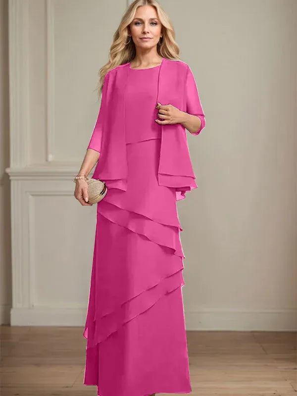 Sheath Scoop Floor-Length Chiffon Mother of the Bride Dress