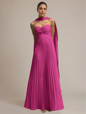 Green Chiffon A Line Off The Shoulder Sleeveless Floor Length Pleated Dress