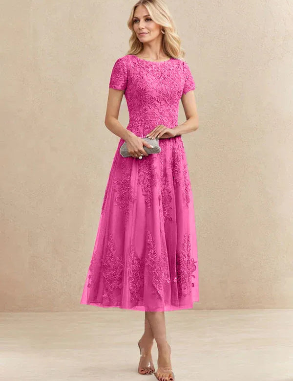 A-line Scoop Tea-Length Tulle Lace Mother of the Bride Dress