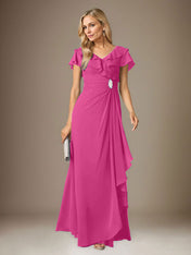 Stormy A-Line V-Neck Ruched Chiffon Dress