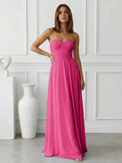 Light Blue Sweetheart Chiffon A Line Maxi Dress with Pleat