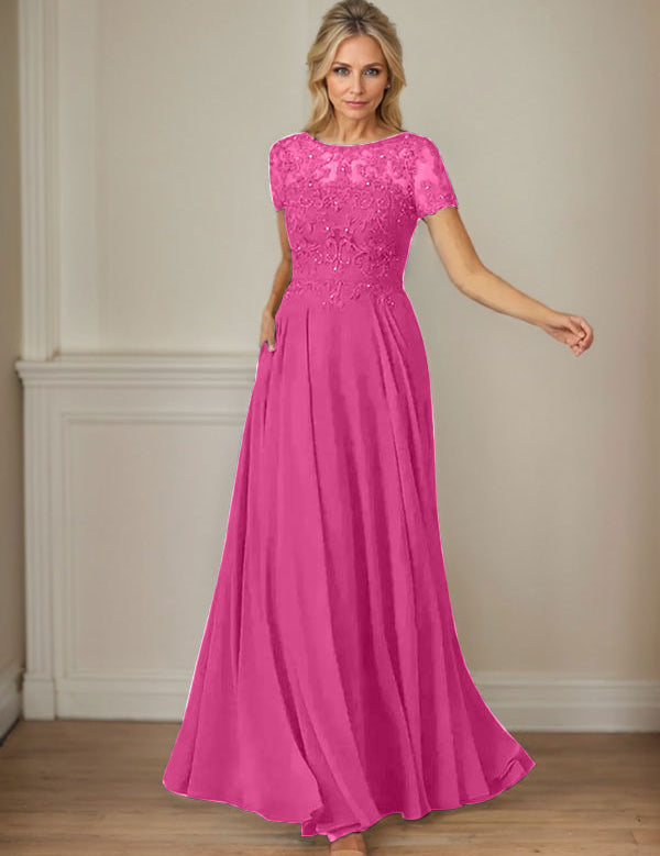 Dark Navy A-Line Boatneck Sequins Chiffon Dress