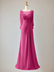 Trumpet/Mermaid Scoop Neck 1/2 Sleeve Chiffon Mother of the Bride Dress With Beadings