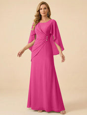 Sage Green Chiffon Beaded Mother of the Bride Dress with Cape Sleeves
