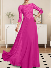 A-line Scoop Floor-Length Lace Chiffon Mother of the Bride Dress With Sequins