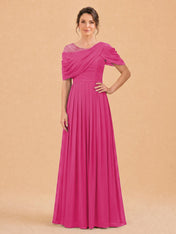 One-Shoulder Cape Overlay Chiffon Mother of the Bride Dress
