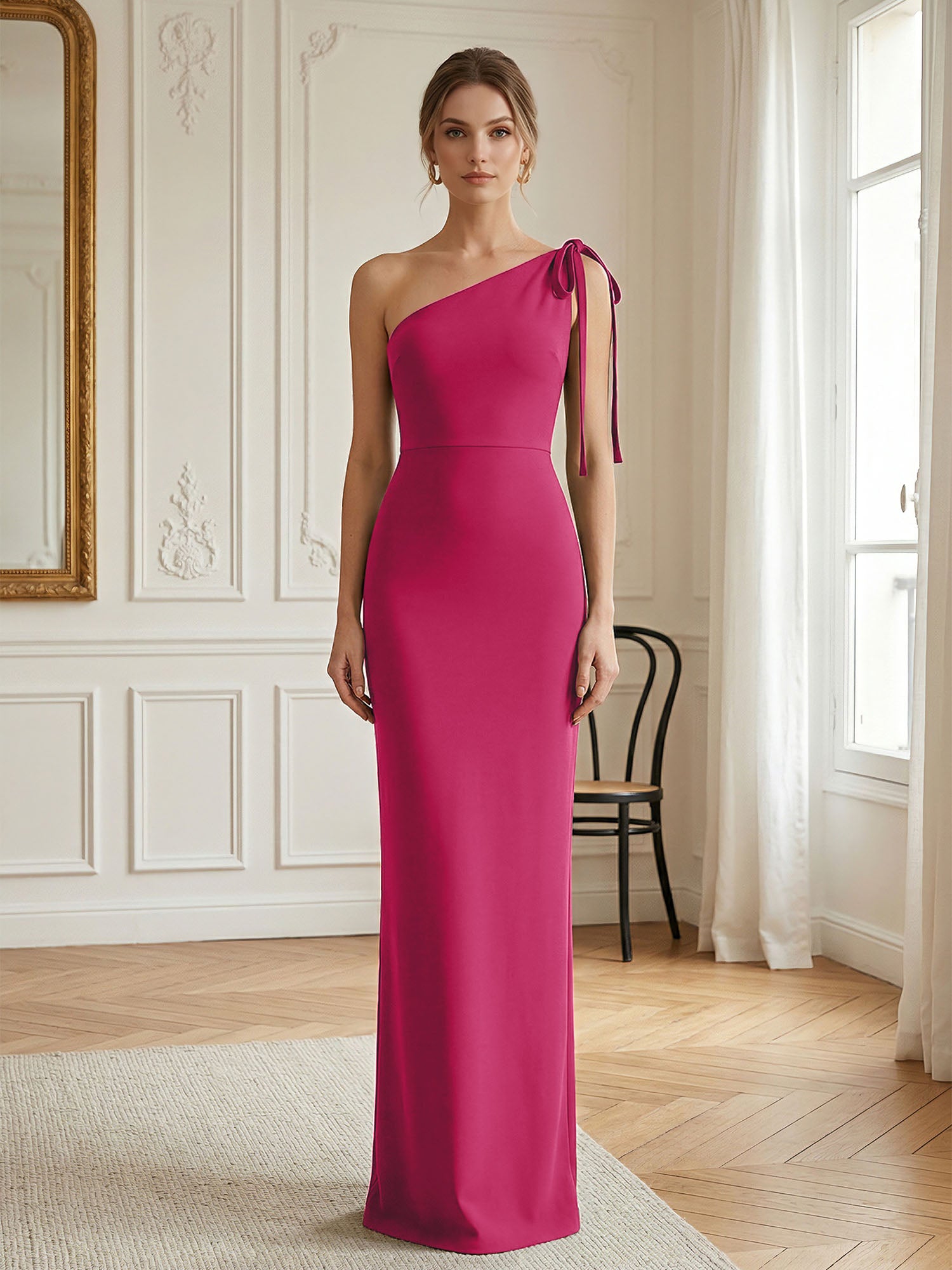 Green Formal Evening Dress Sheath One Shoulder Sleeveless Maxi Dress Gown