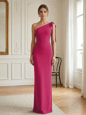 Green Formal Evening Dress Sheath One Shoulder Sleeveless Maxi Dress Gown