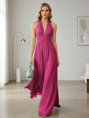 Elegant Sage Green Halter Chiffon Maxi Gown