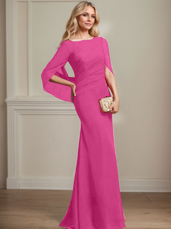 Mermaid Boat Neck Floor-Length Chiffon Mother of the Bride Dress With Pleated