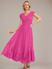 A-line V-Neck Ankle-Length Chiffon Mother of the Bride Dress With Applique Sequins