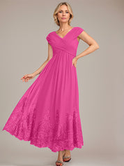 A-line V-Neck Ankle-Length Chiffon Mother of the Bride Dress With Applique Sequins