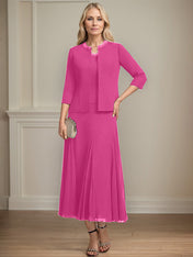 Separates A-line Scoop Tea-Length Chiffon Mother of the Bride Dress With Sequins Beading