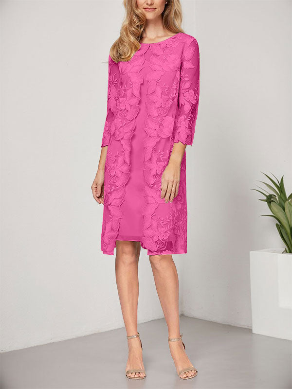 A-line Scoop Knee-Length Chiffon Lace Mother of the Bride Dress With Jacket