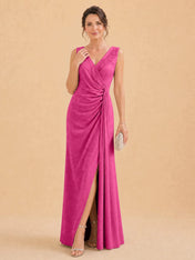 V-Neck Faux-Wrap Evening Gown with Side Draping Mother of The Bride Dresses