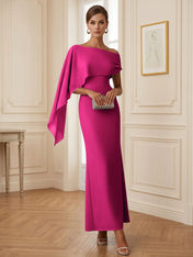 Elegant Mint Green One-Shoulder Chiffon Mermaid Formal Evening Dress with Cape and Ruffles