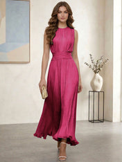 Ethereal Formal Evening Dress Ice Blue Pleated Chiffon Maxi Gown